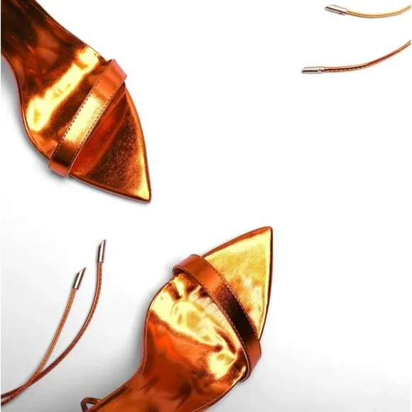 Women Strappy High Heel 4" Size 8 Metallic Orange Stiletto Sandals Gladiator - Picture 4 of 11